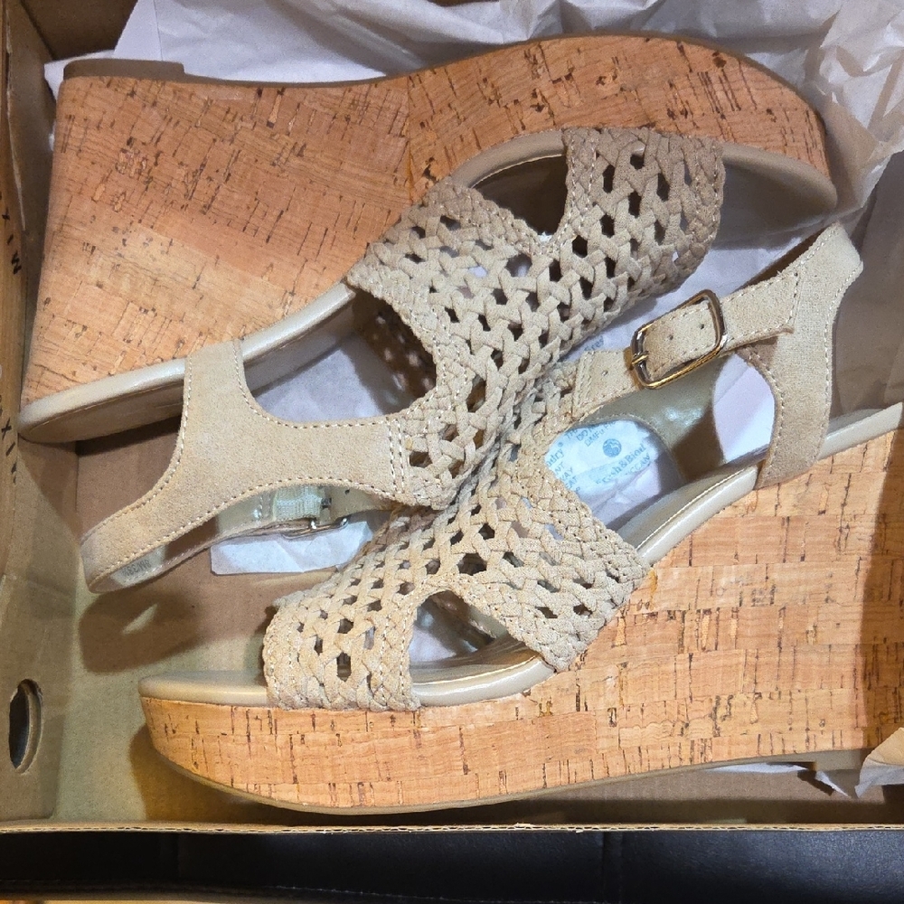 Mix No. 6 Tan Wedge Sandals with Cork Heel